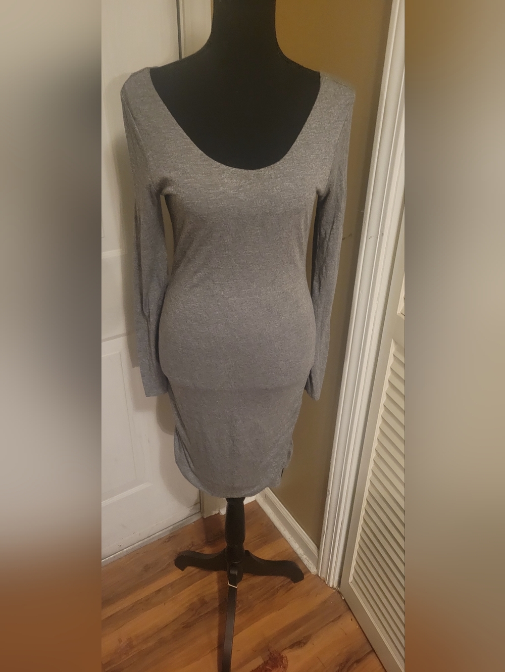 Mossimo Classic Grey Scoop Neck Long Sleeve, Bodycon Dress, Size Medium